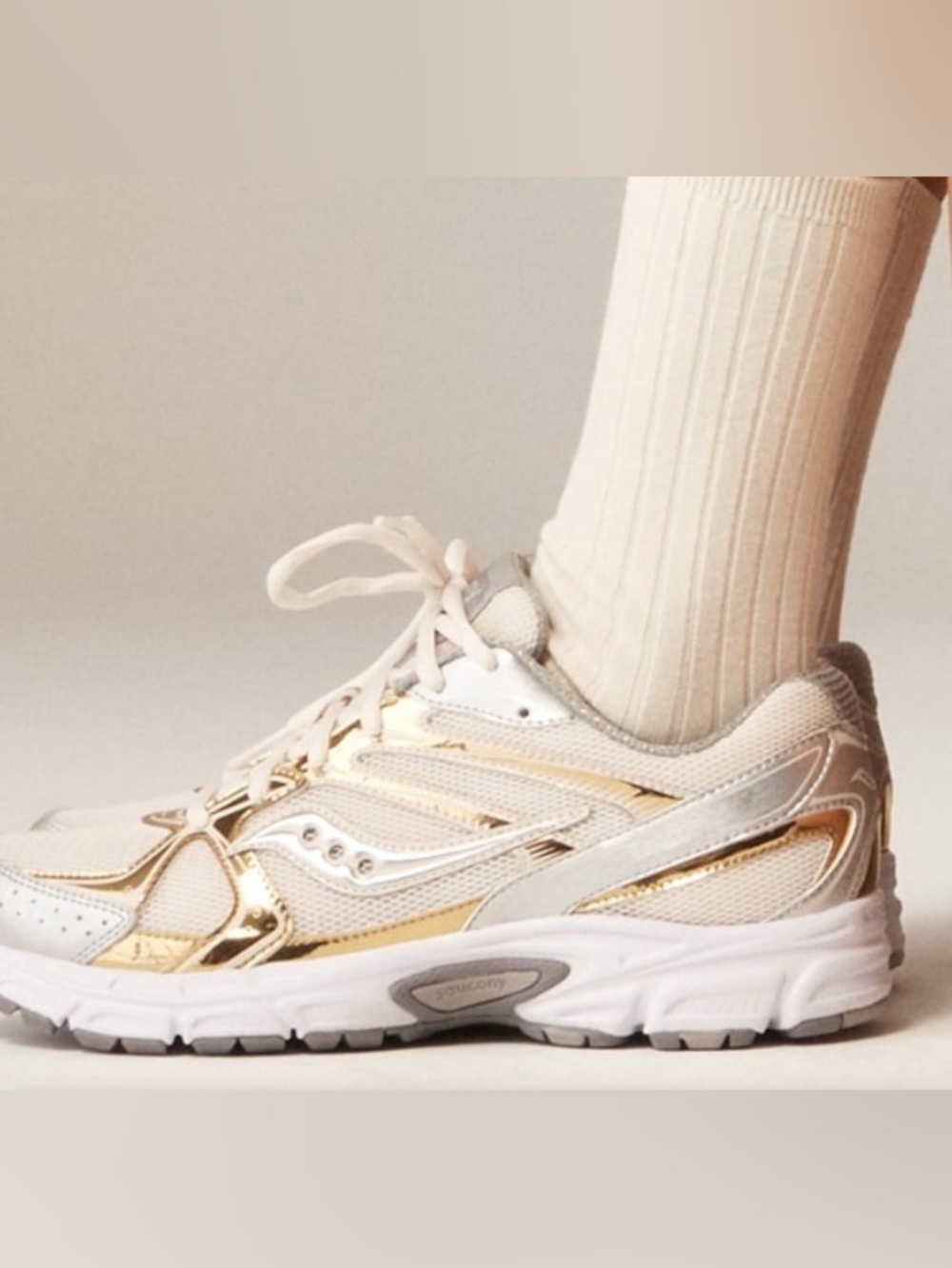 Saucony x J.Crew Collab Silver and Gold Ride Millennium Sneakers - Picture 4 of 12